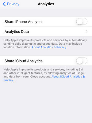 Kapcsolja ki az iPhone Analytics szolgáltatást