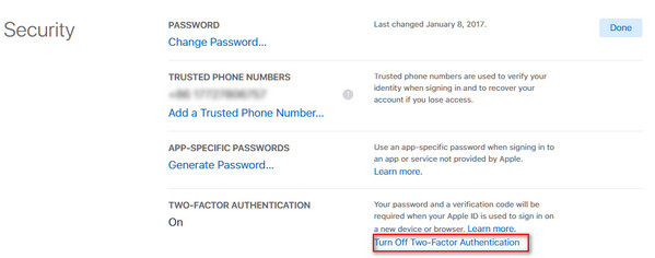 Turn off Two-Factor Authentication