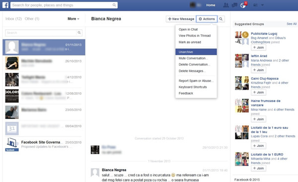 Unarchive Facebook Messages