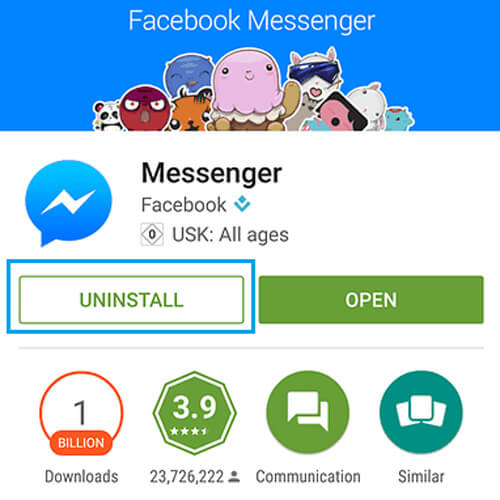 Odinstaluj Facebook Messenger