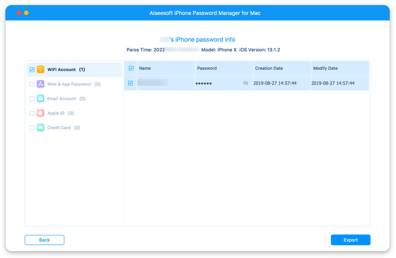 Screenshot of Aiseesoft iPhone Password Manager for Mac 1.0.16