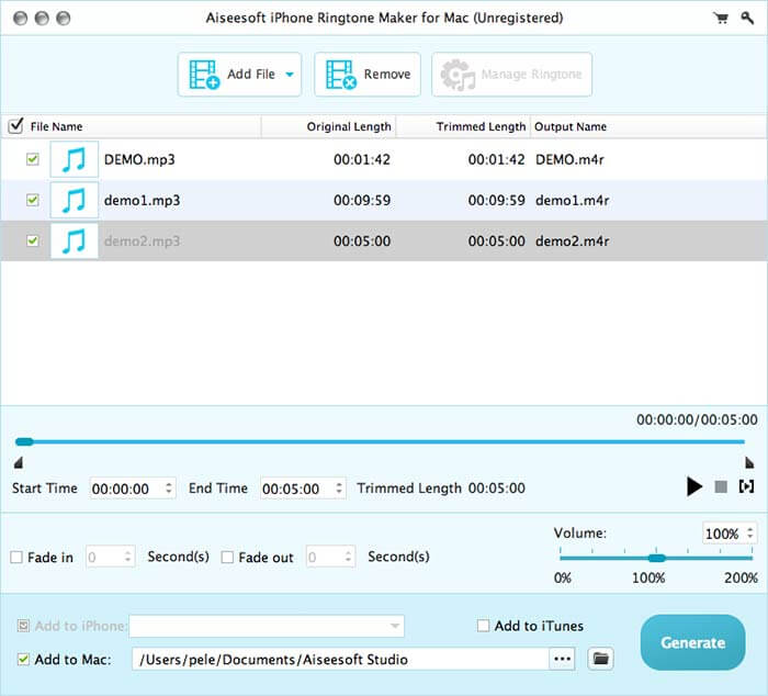 Screenshot of Aiseesoft iPhone Ringtone Maker for Mac 7.1.10