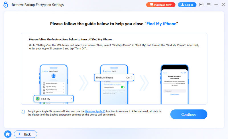 Close Find My Before Removing Backup Encryption