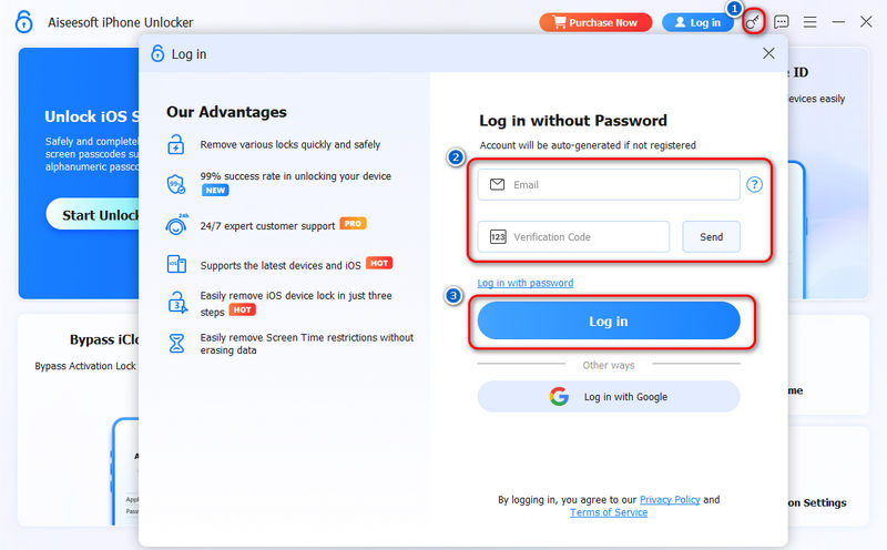 Login Aiseesoft iPhone Unlocker