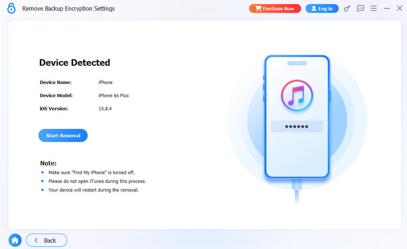 Start Remove Backup Encryption Settings