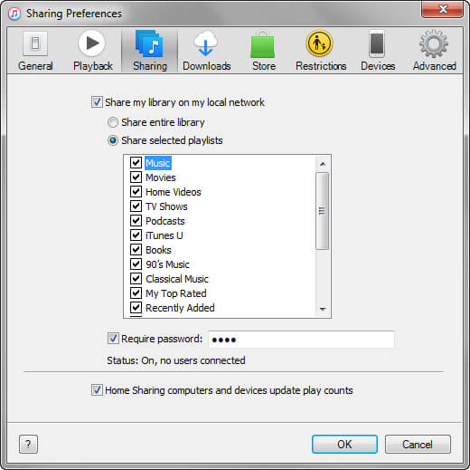 iTunes sharing preferences