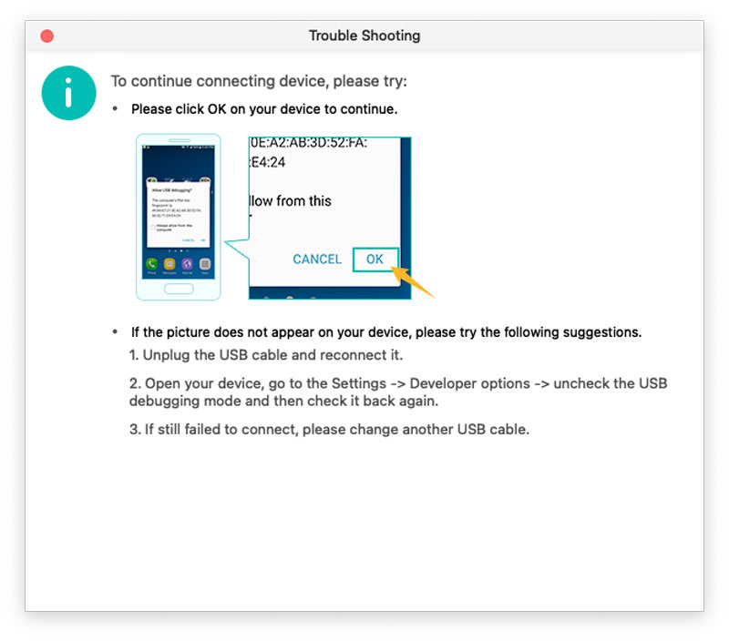 Enter USB debugging mode on your Android device