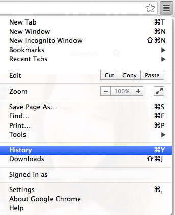 Előzmények beállításai a Mac Chrome-on