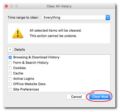 Очистить историю Firefox на Mac