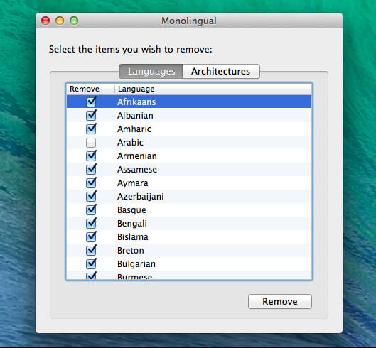 Odebrat jazykové soubory s Monolingual na Mac