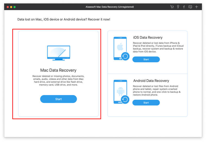 Interfaccia di recupero dati Mac