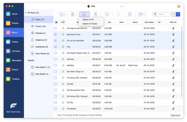 Trasferisci musica per iPad su Mac