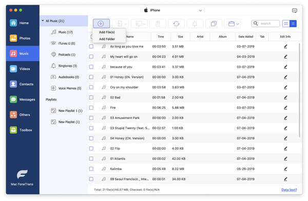 Importa file multimediali