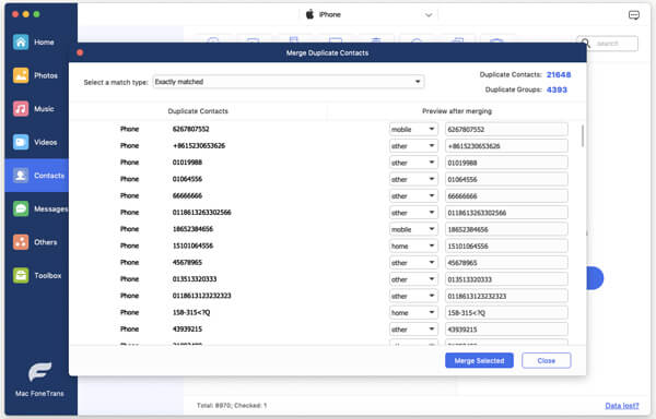 Merge iPhone Duplicate Contacts with FoneTrans