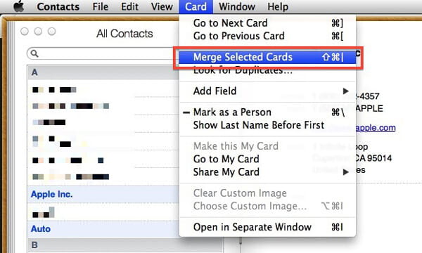 Συγχώνευση επιλεγμένων επαφών iPhone σε Mac