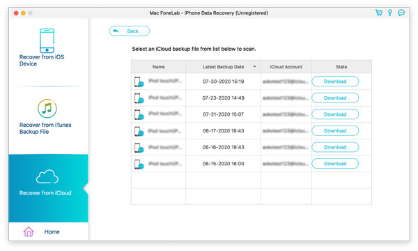 Fonelab Скачать файл резервной копии iCloud