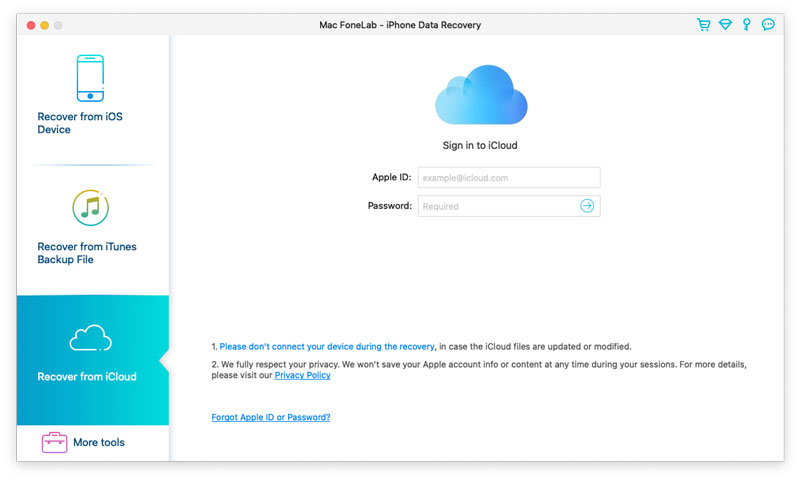 Fonelab Войдите в учетную запись iCloud