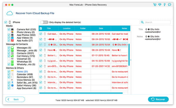 Töltse le a jegyzeteket az iCloud biztonsági másolatból