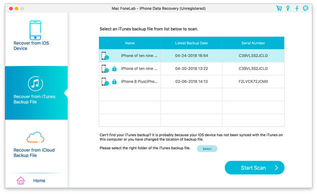 Skanuj pliki iOS z iTunes Backup