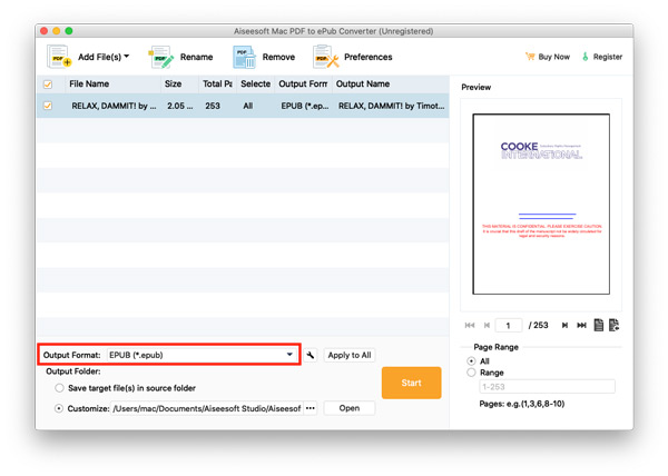 Seleziona il formato di output