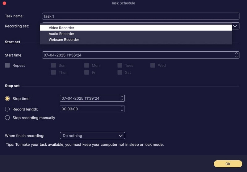 Set Task Schedule Time