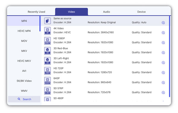 Stel MP4 in als het output videoformaat