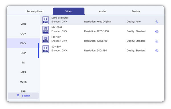 Kies Output QuickTime MOV-formaat