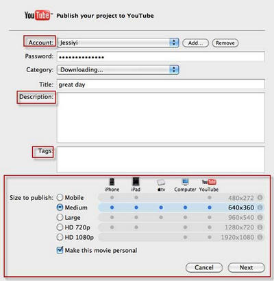 Upload iMovie-video til Youtube