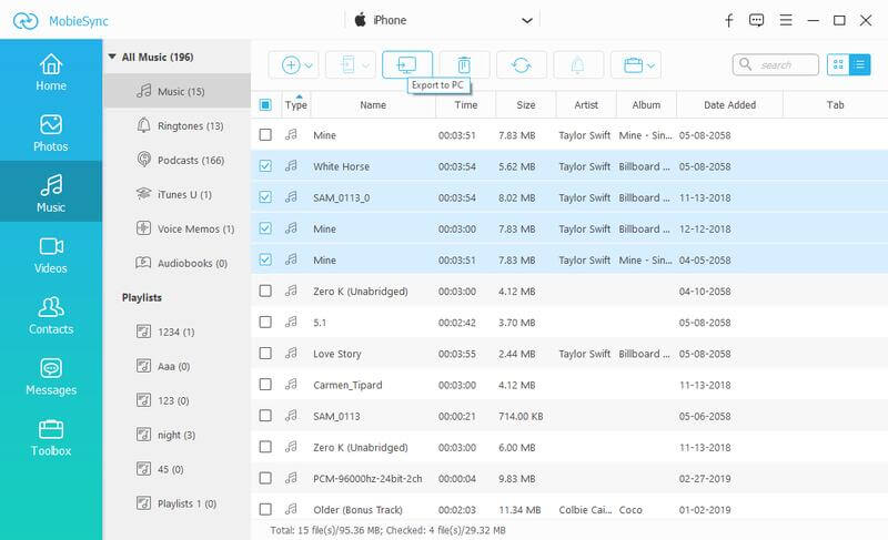 Export music to pc