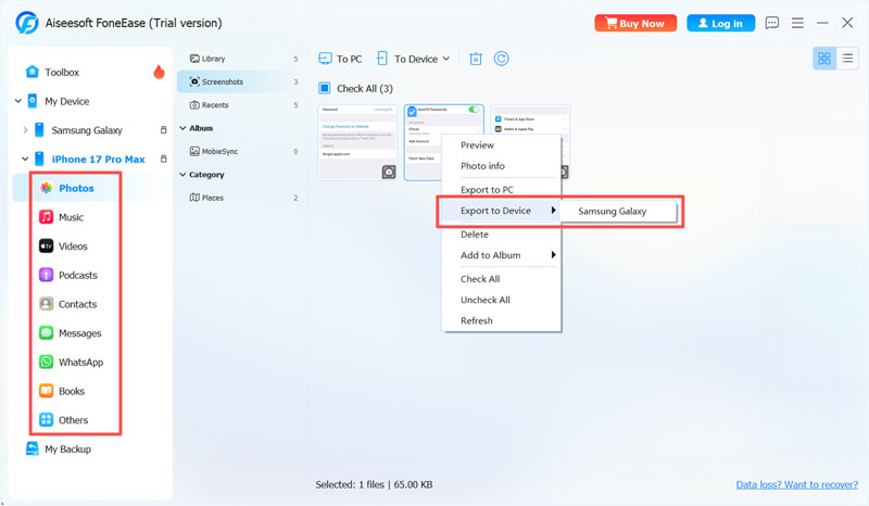 Transfer iPhone Files To Samsung Galaxy Foneease