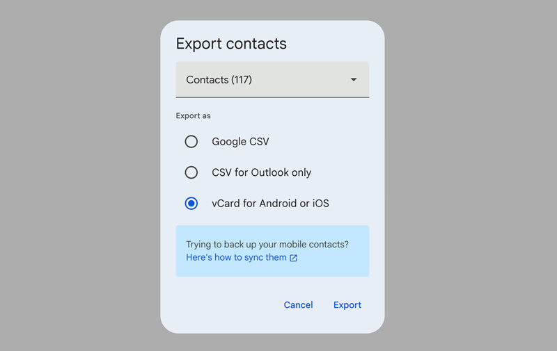 Export Google Contacts As Vcard For Android And Ios