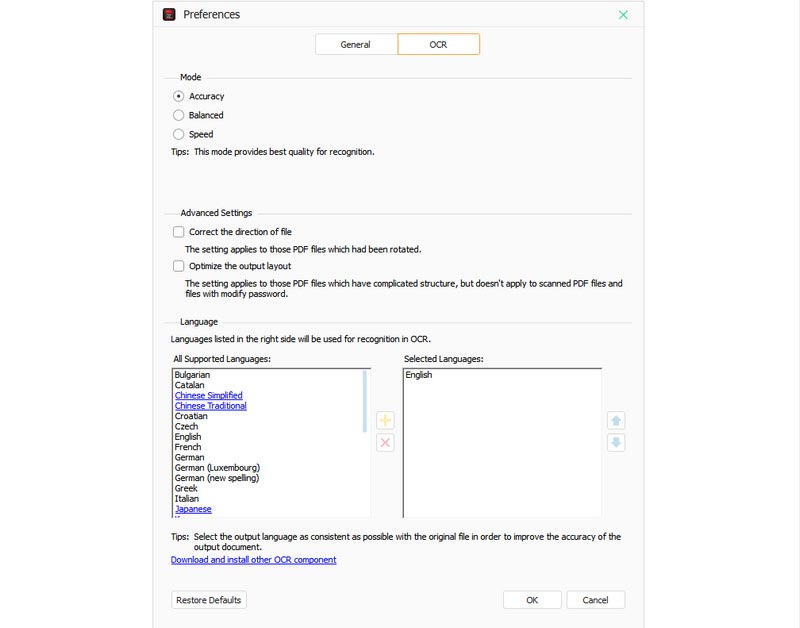 OCR-indstillinger