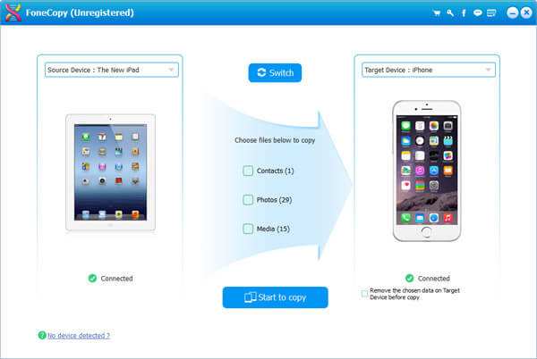 Cambia dispositivo sorgente e dispositivo target