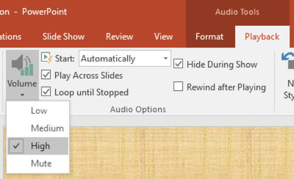 Opzioni di riproduzione audio di PowerPoint