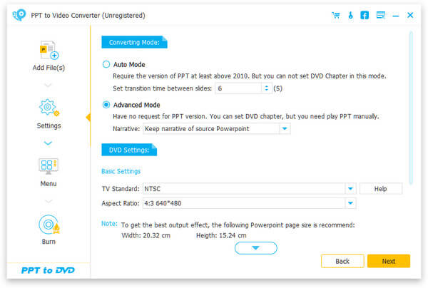 Maak instellingen voor PPT naar dvd-conversie