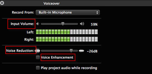 Voiceover-innstillinger i iMovie