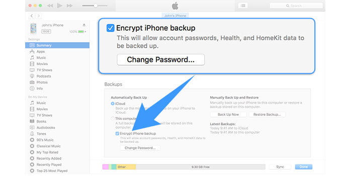 Password di backup di iTunes