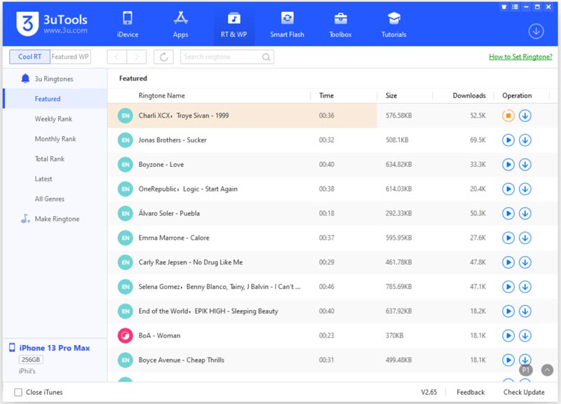 3uTools Scarica sfondi per suonerie