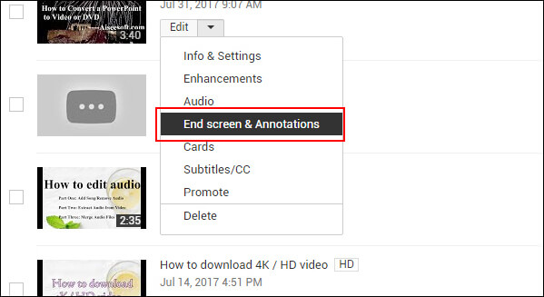 End Screen & Annotations