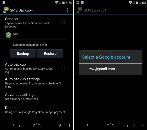 Maak automatisch een back-up van Motorola SMS met Gmail-account verbonden