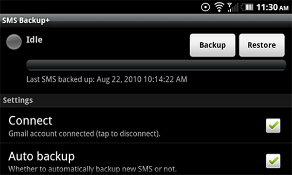 Резервное копирование и восстановление Motorola SMS с подключенной учетной записью Gmail