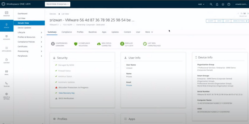 Рабочая область VMware