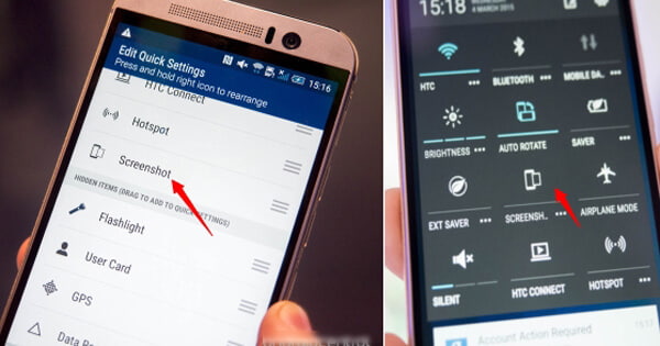 Hızlı Ayarlar'dan HTC Ekran Görüntüsü Seçeneği