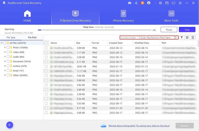 Anyrecover Data Recovery Scan Results