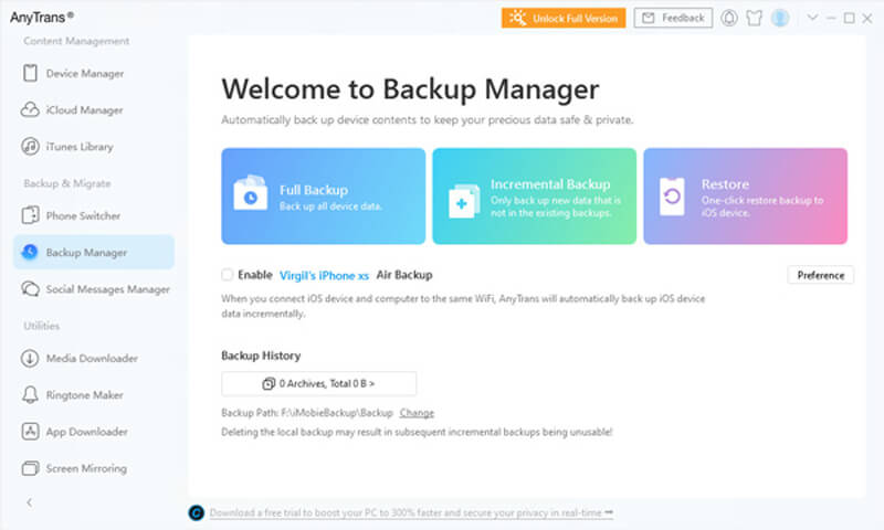 Manager di backup