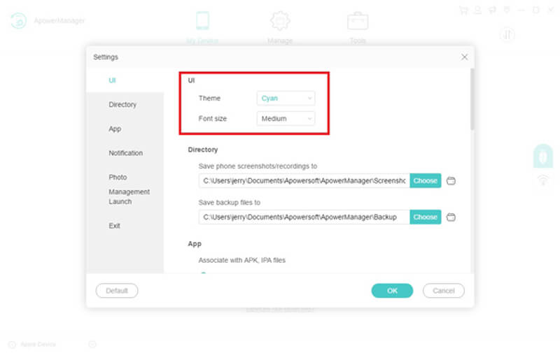 Apowermanager UI-indstillinger