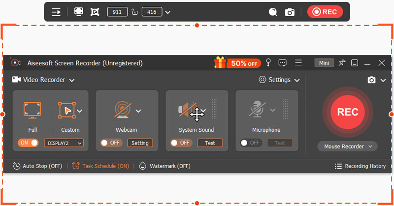 Interfejs rejestratora ekranu Aiseesoft