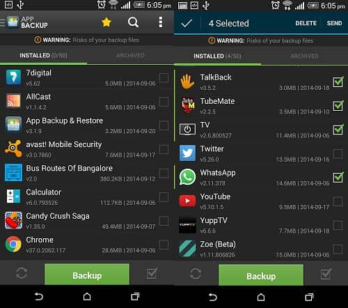 Ripristino del backup dell'app