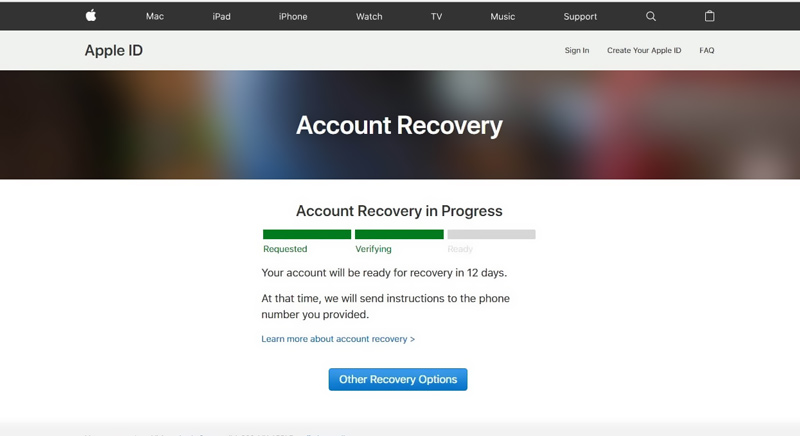 Статус восстановления Apple ID