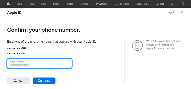 iForgot Apple Подтвердить номер телефона